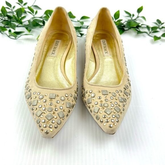 EMY MACK ivory studded suede ballet flats pointed toe 7.5 - Picture 2 of 12
